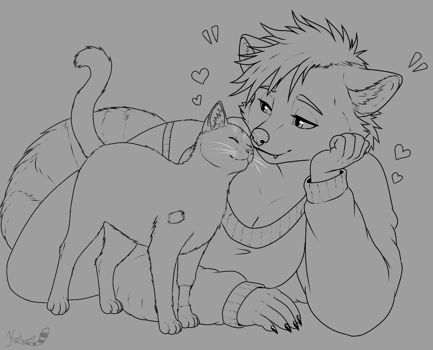 Katsumi és Molly Részleges Fullbody Házikedvenc Sketch